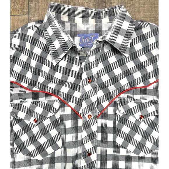 Circle T Other - Vintage 1970s Circle T Red Piping Pearl Snap Plaid Western Shirt Mens L